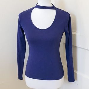 3/$30 Express Blue Choker Long Sleeve Top Sz S